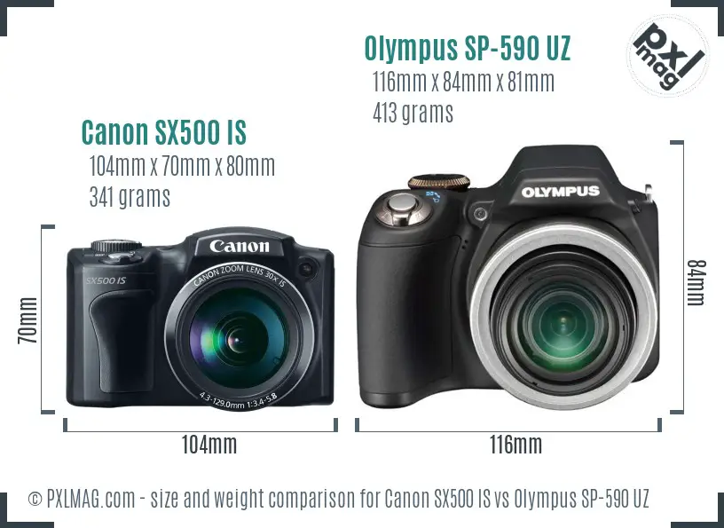 Canon SX500 IS vs Olympus SP-590 UZ size comparison