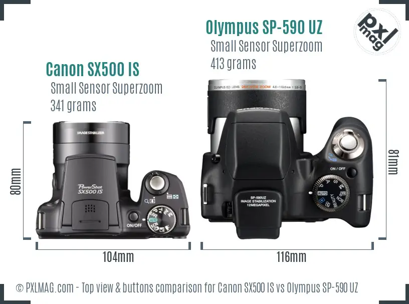 Canon SX500 IS vs Olympus SP-590 UZ top view buttons comparison