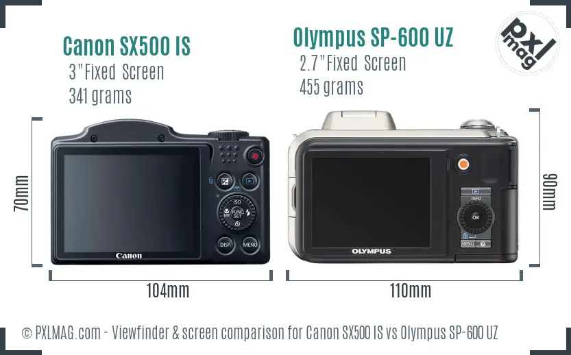 Canon SX500 IS vs Olympus SP-600 UZ Screen and Viewfinder comparison