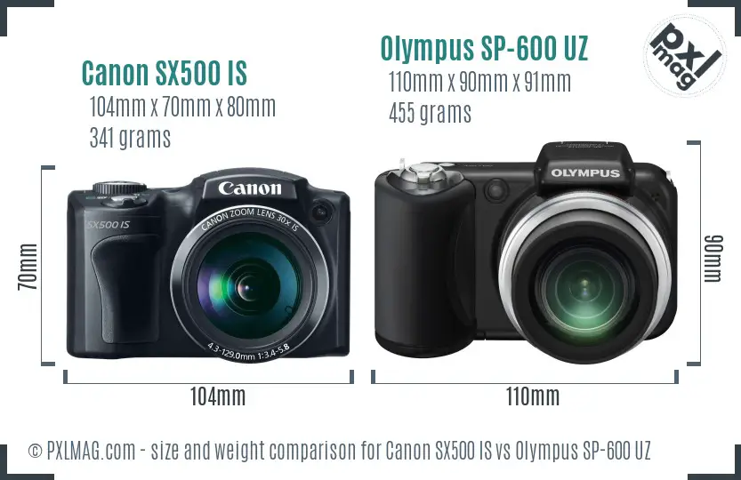 Canon SX500 IS vs Olympus SP-600 UZ size comparison