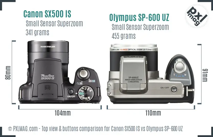 Canon SX500 IS vs Olympus SP-600 UZ top view buttons comparison