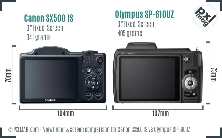Canon SX500 IS vs Olympus SP-610UZ Screen and Viewfinder comparison Canon SX500 IS vs Olympus SP-610UZ Screen and Viewfinder comparison