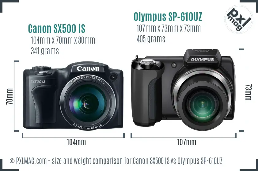 Canon SX500 IS vs Olympus SP-610UZ size comparison Canon SX500 IS vs Olympus SP-610UZ size comparison