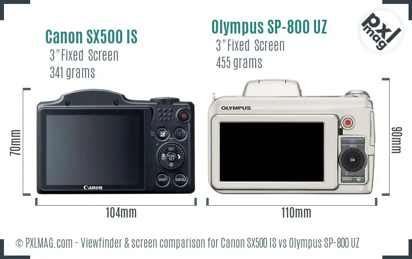 Canon SX500 IS vs Olympus SP-800 UZ Screen and Viewfinder comparison
