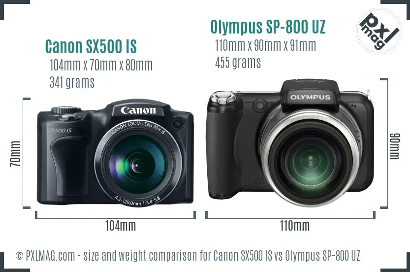 Canon SX500 IS vs Olympus SP-800 UZ size comparison