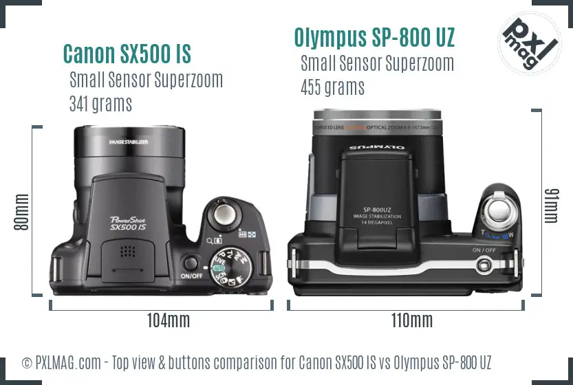 Canon SX500 IS vs Olympus SP-800 UZ top view buttons comparison