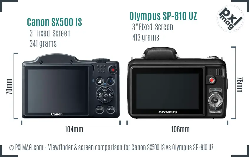 Canon SX500 IS vs Olympus SP-810 UZ Screen and Viewfinder comparison