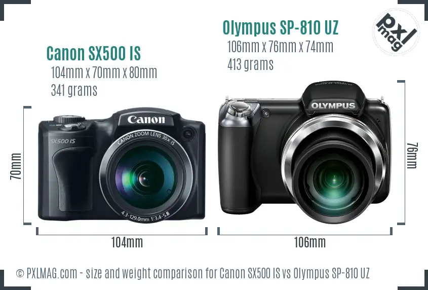 Canon SX500 IS vs Olympus SP-810 UZ size comparison