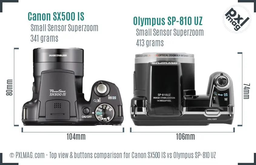 Canon SX500 IS vs Olympus SP-810 UZ top view buttons comparison