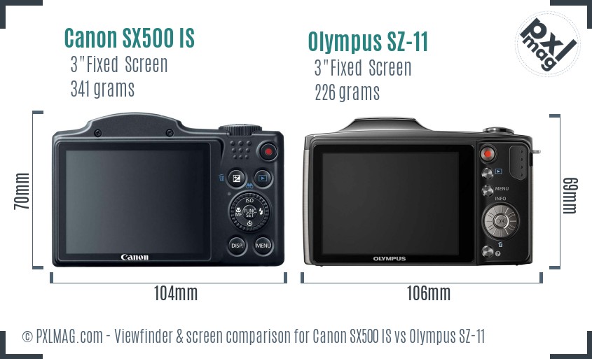 Canon SX500 IS vs Olympus SZ-11 Screen and Viewfinder comparison