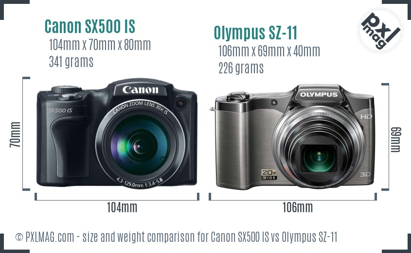 Canon SX500 IS vs Olympus SZ-11 size comparison