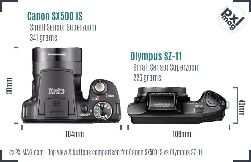 Canon SX500 IS vs Olympus SZ-11 top view buttons comparison