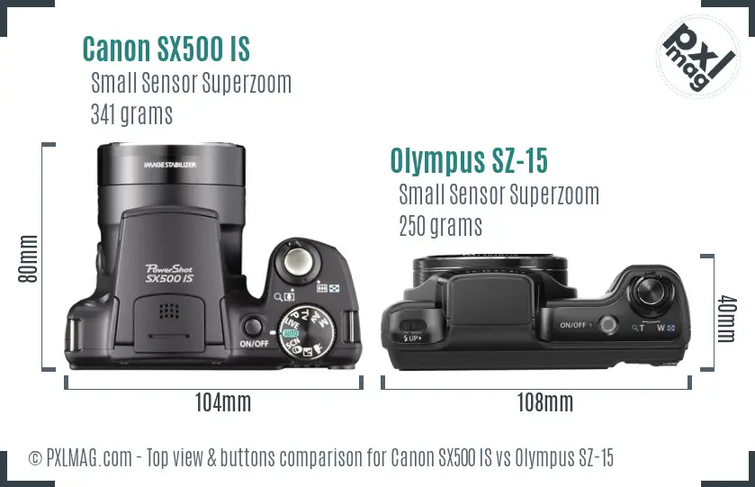 Canon SX500 IS vs Olympus SZ-15 top view buttons comparison