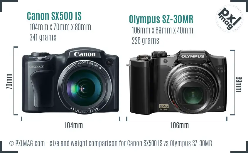 Canon SX500 IS vs Olympus SZ-30MR size comparison Canon SX500 IS vs Olympus SZ-30MR size comparison