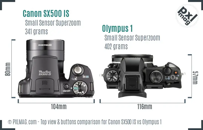 Canon SX500 IS vs Olympus 1 top view buttons comparison