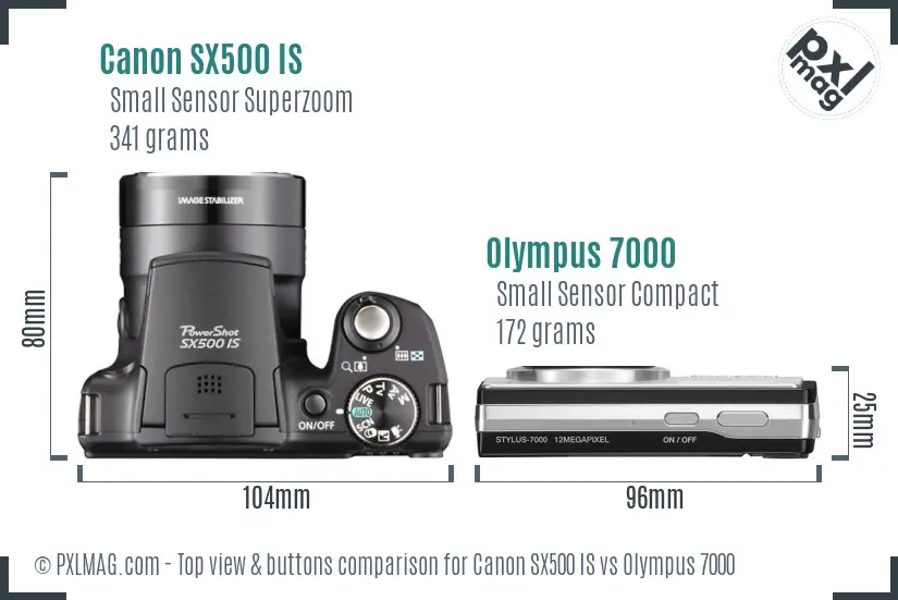 Canon SX500 IS vs Olympus 7000 top view buttons comparison