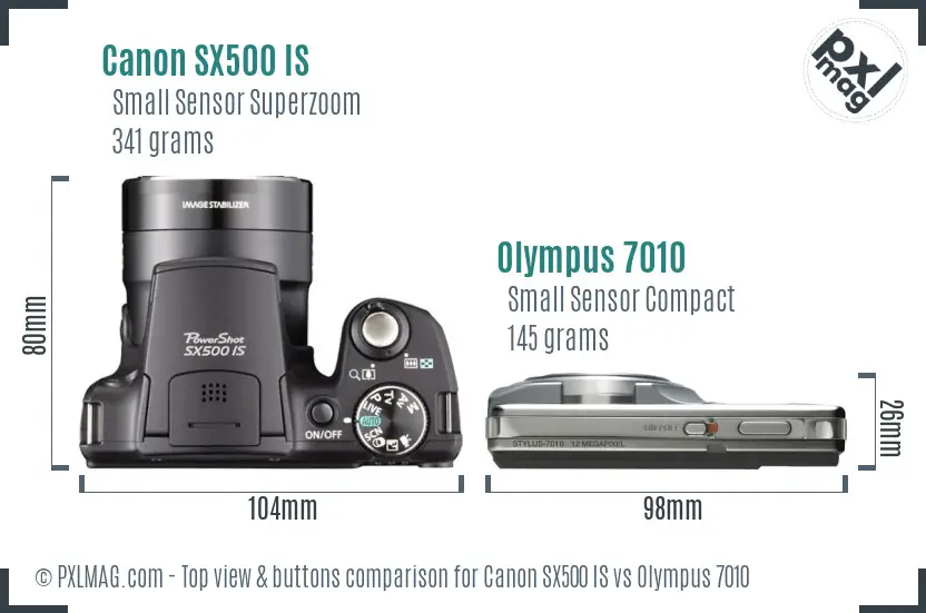 Canon SX500 IS vs Olympus 7010 top view buttons comparison