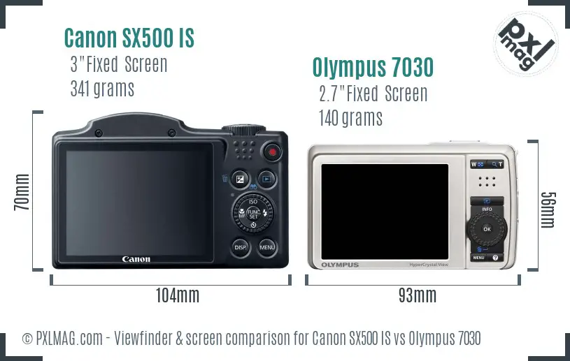 Canon SX500 IS vs Olympus 7030 Screen and Viewfinder comparison