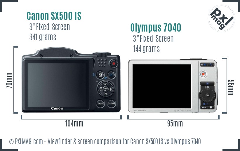 Canon SX500 IS vs Olympus 7040 Screen and Viewfinder comparison
