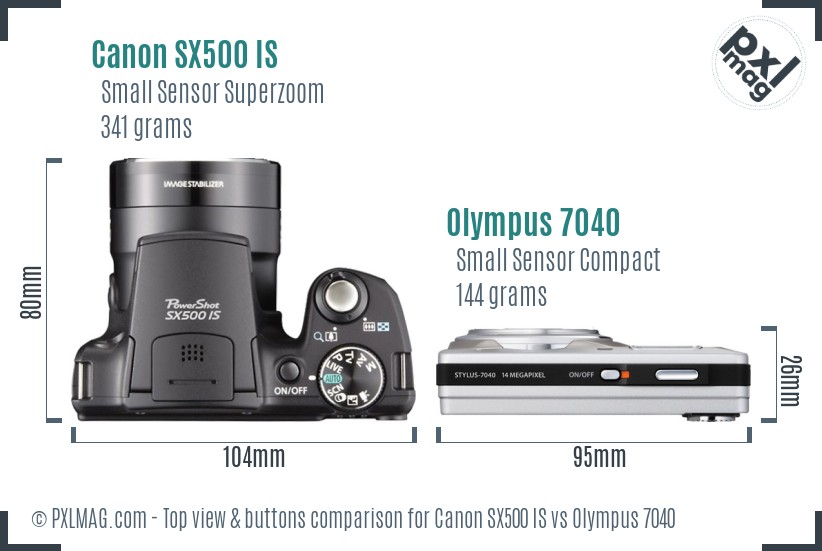 Canon SX500 IS vs Olympus 7040 top view buttons comparison