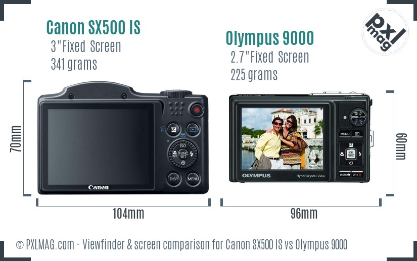 Canon SX500 IS vs Olympus 9000 Screen and Viewfinder comparison
