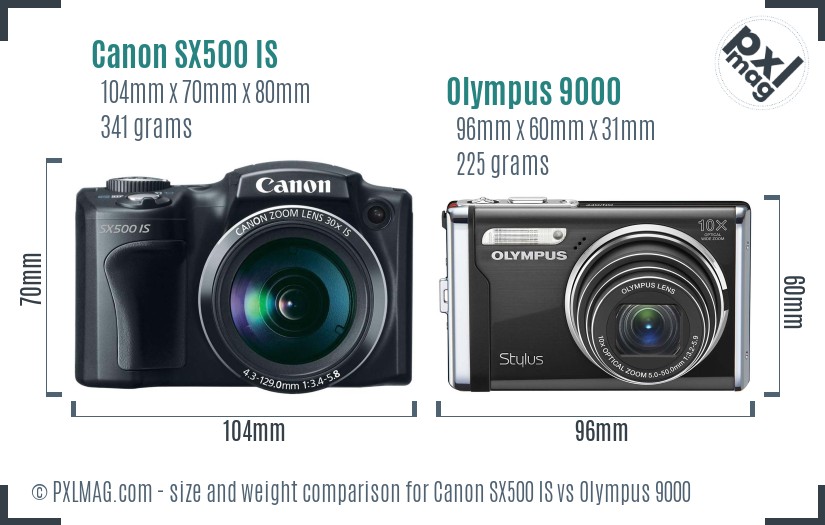 Canon SX500 IS vs Olympus 9000 size comparison