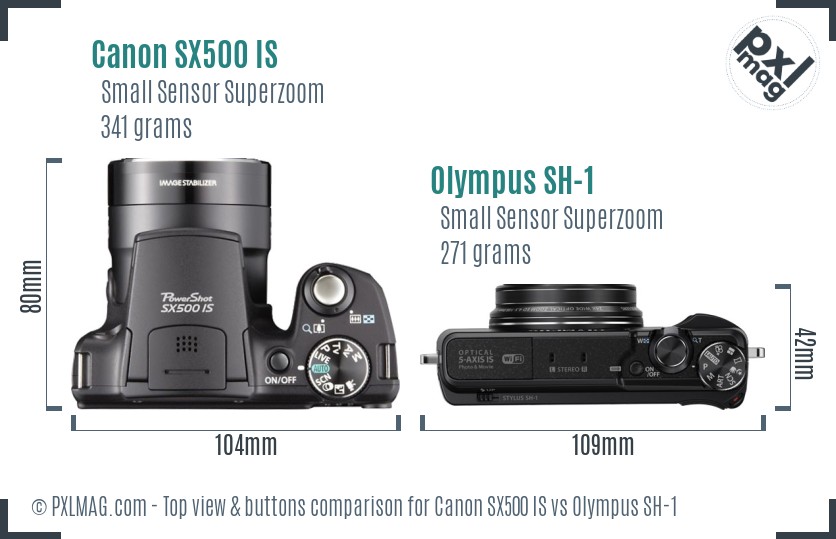 Canon SX500 IS vs Olympus SH-1 top view buttons comparison