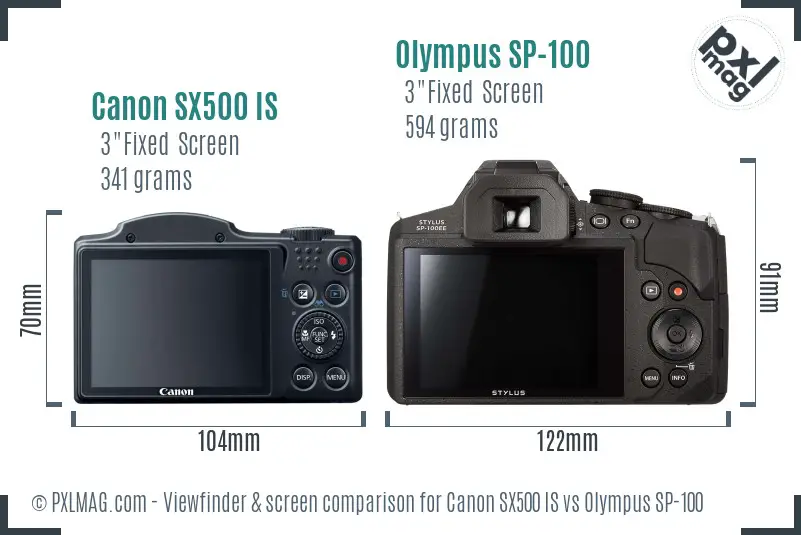 Canon SX500 IS vs Olympus SP-100 Screen and Viewfinder comparison