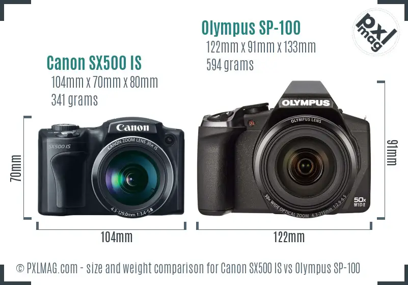 Canon SX500 IS vs Olympus SP-100 size comparison