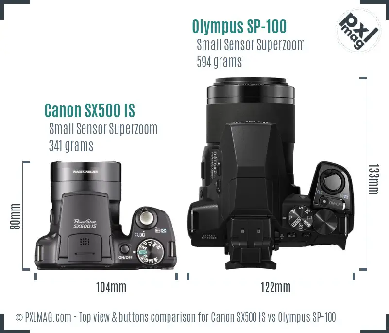 Canon SX500 IS vs Olympus SP-100 top view buttons comparison