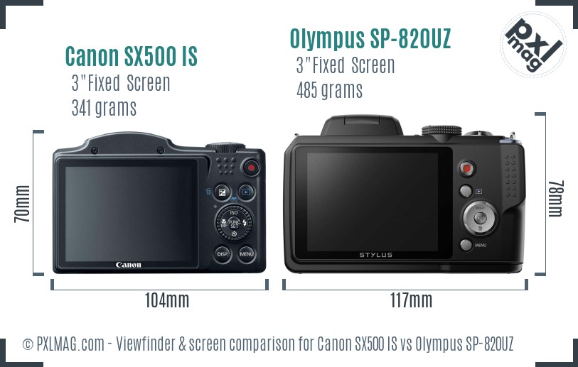 Canon SX500 IS vs Olympus SP-820UZ Screen and Viewfinder comparison