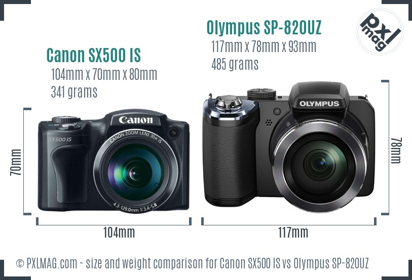Canon SX500 IS vs Olympus SP-820UZ size comparison Canon SX500 IS vs Olympus SP-820UZ size comparison