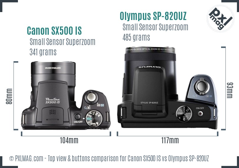 Canon SX500 IS vs Olympus SP-820UZ top view buttons comparison