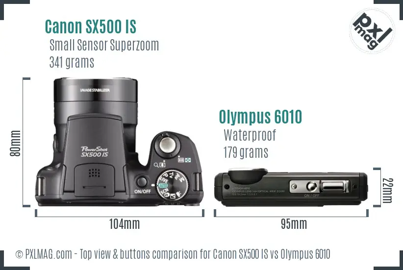 Canon SX500 IS vs Olympus 6010 top view buttons comparison