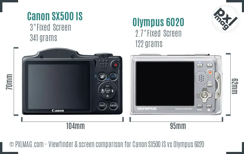 Canon SX500 IS vs Olympus 6020 Screen and Viewfinder comparison