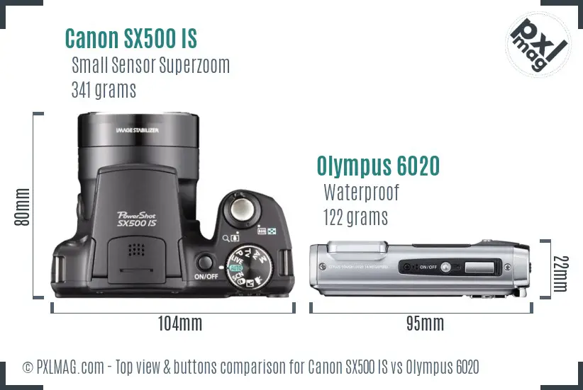 Canon SX500 IS vs Olympus 6020 top view buttons comparison