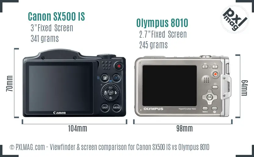 Canon SX500 IS vs Olympus 8010 Screen and Viewfinder comparison