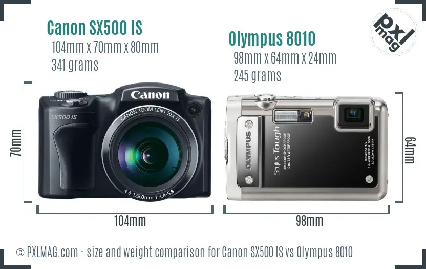 Canon SX500 IS vs Olympus 8010 size comparison