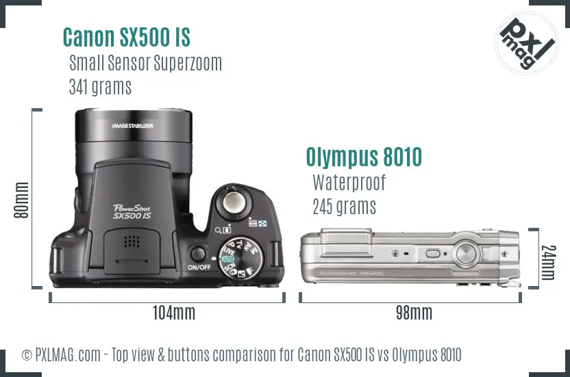 Canon SX500 IS vs Olympus 8010 top view buttons comparison