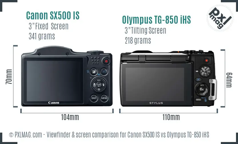 Canon SX500 IS vs Olympus TG-850 iHS Screen and Viewfinder comparison