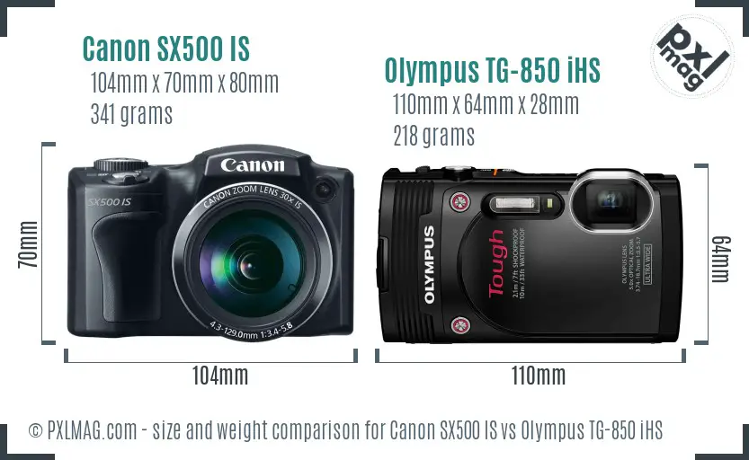 Canon SX500 IS vs Olympus TG-850 iHS size comparison