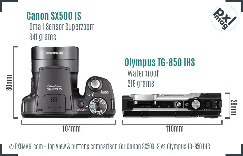 Canon SX500 IS vs Olympus TG-850 iHS top view buttons comparison