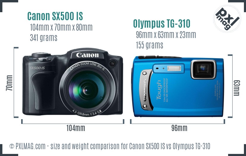 Canon SX500 IS vs Olympus TG-310 size comparison