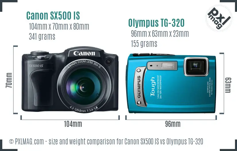 Canon SX500 IS vs Olympus TG-320 size comparison
