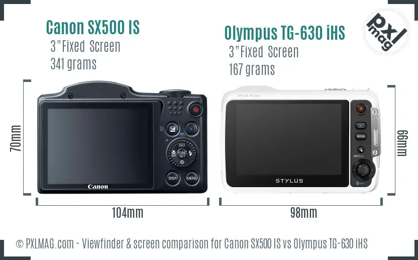 Canon SX500 IS vs Olympus TG-630 iHS Screen and Viewfinder comparison