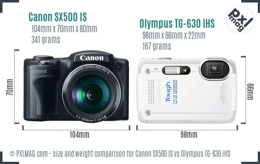 Canon SX500 IS vs Olympus TG-630 iHS size comparison