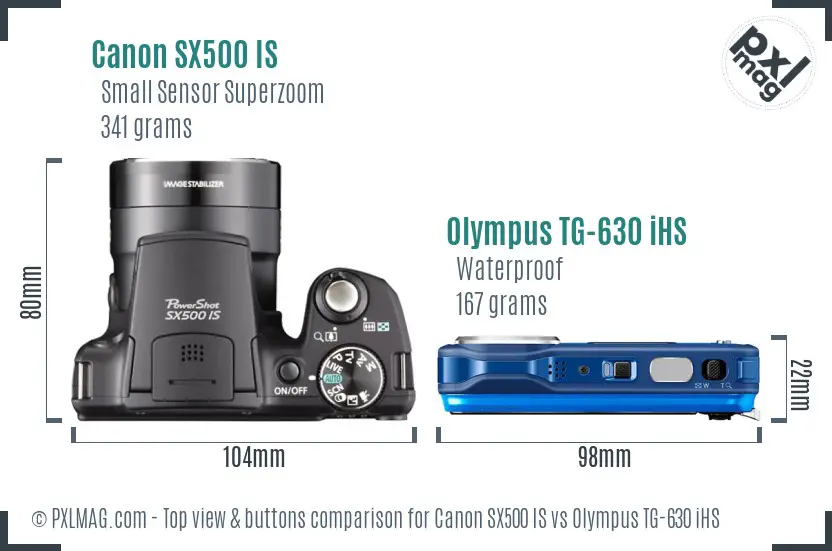 Canon SX500 IS vs Olympus TG-630 iHS top view buttons comparison