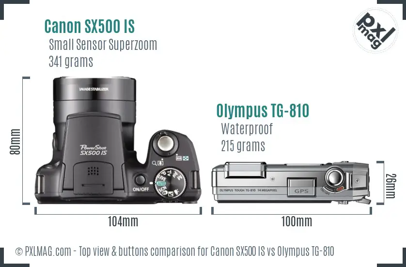 Canon SX500 IS vs Olympus TG-810 top view buttons comparison Canon SX500 IS vs Olympus TG-810 top view buttons comparison