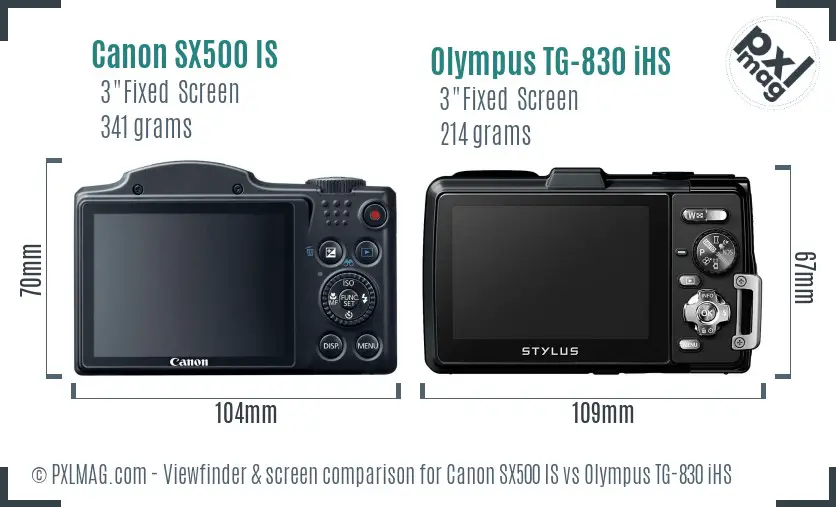 Canon SX500 IS vs Olympus TG-830 iHS Screen and Viewfinder comparison