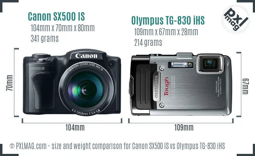 Canon SX500 IS vs Olympus TG-830 iHS size comparison